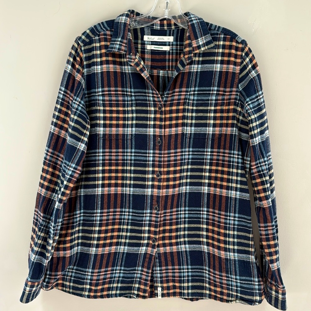 Like New Woolrich Women’s Pemberton Blue/Orange/ Cream Flannel Shirt - Size L